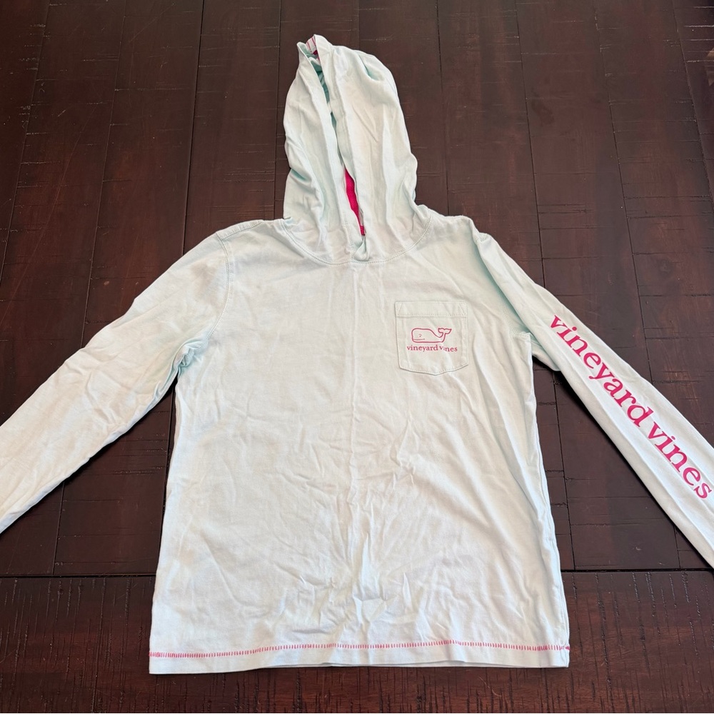 Vineyard Vines Kids Mint Hooded LS Tee - Hot Pink Logo